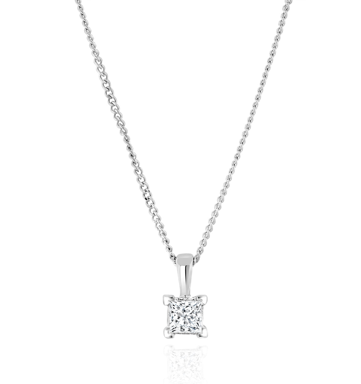 Princess Cut Lab Diamond Pendant Necklace 0.15CT in 9K White Gold